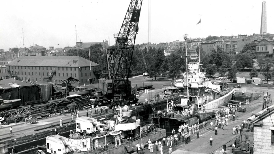 USS Hambleton at Dry Dock 1 of the Charlestown Navy Yard. 