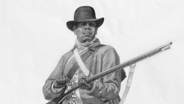 Drawing of an African American Revolutionary War soldier. 