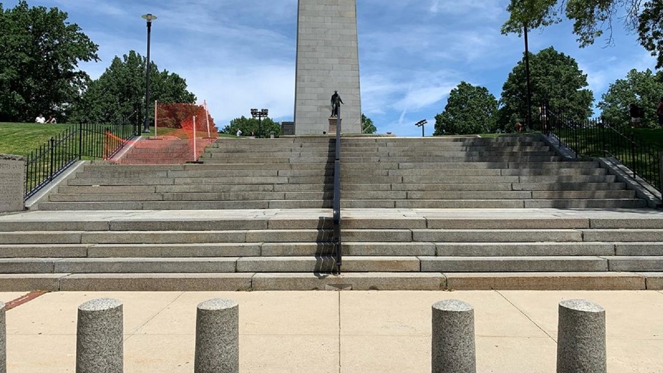 Granite staircase leading up to Bunker Hill Monument.