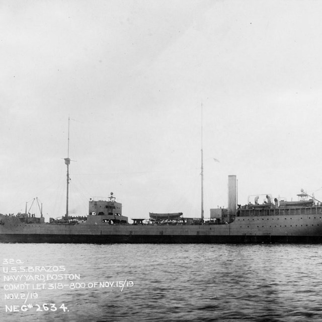 USS Brazos at the Boston Navy Yard in 1919.