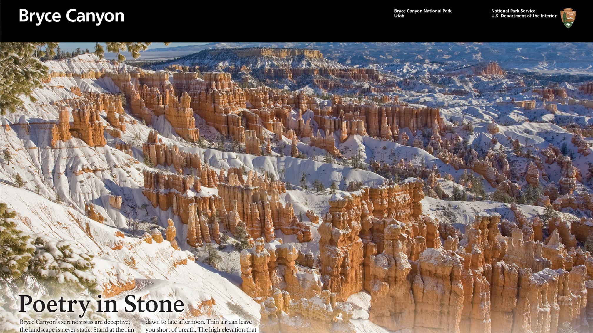 The cover of a map brochure with a black bar with text that reads Bryce Canyon National Park