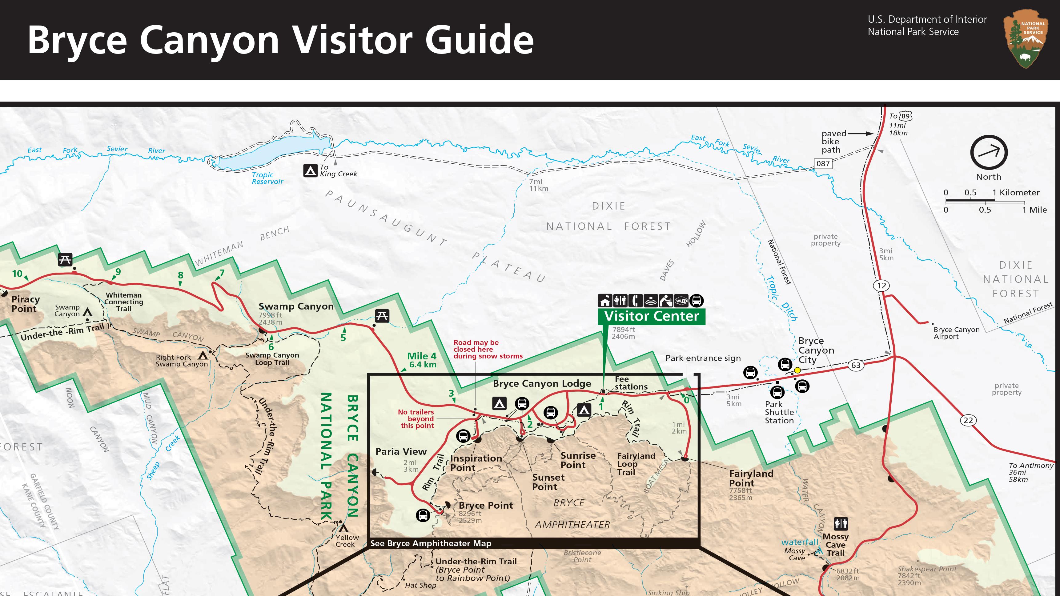 Downloadable map of Bryce Canyon National Park titled 