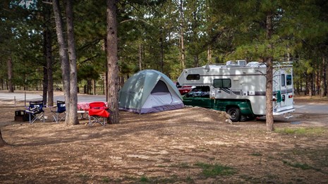 Campsite in Bryce Canyon with Trailer and Tent