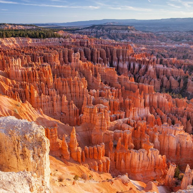 An overhead photo of the amphitheater filled with red rock formations.