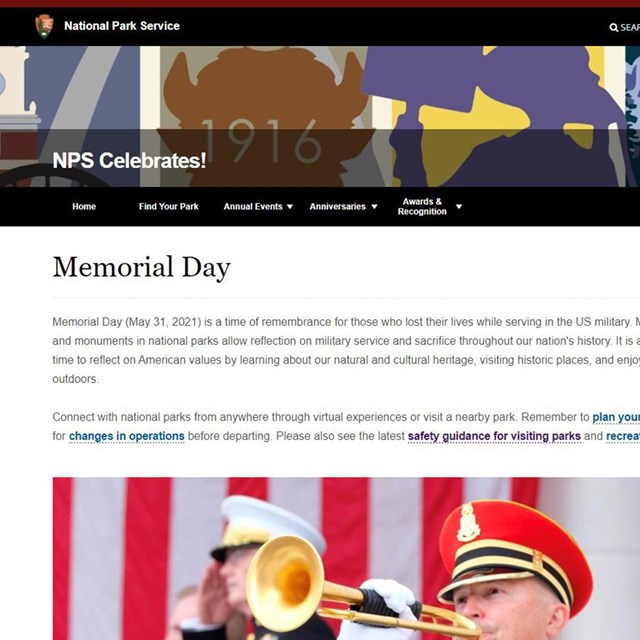 Webpage of NPS Celebrates! with information about Memorial Day