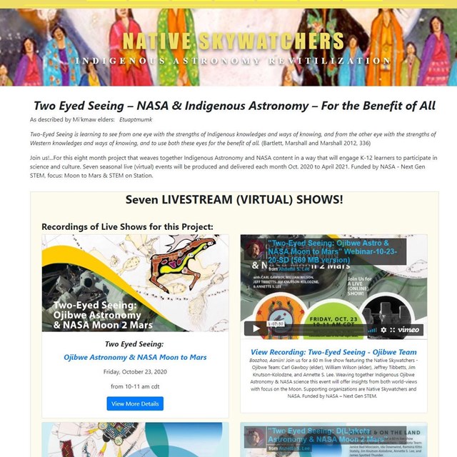 Webpage of Native Skywatchers Two Eyed Seeing