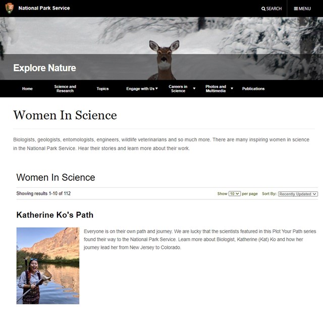 Webpage of the national park service focused on women in national parks