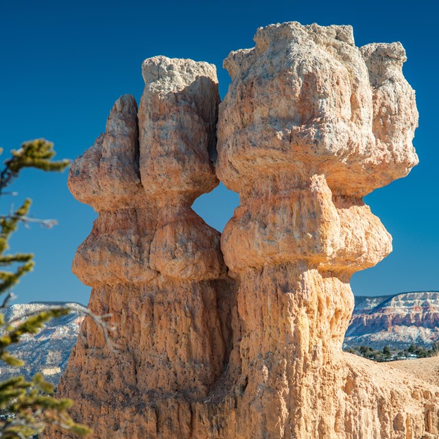 Two tall rock spires appear to kiss
