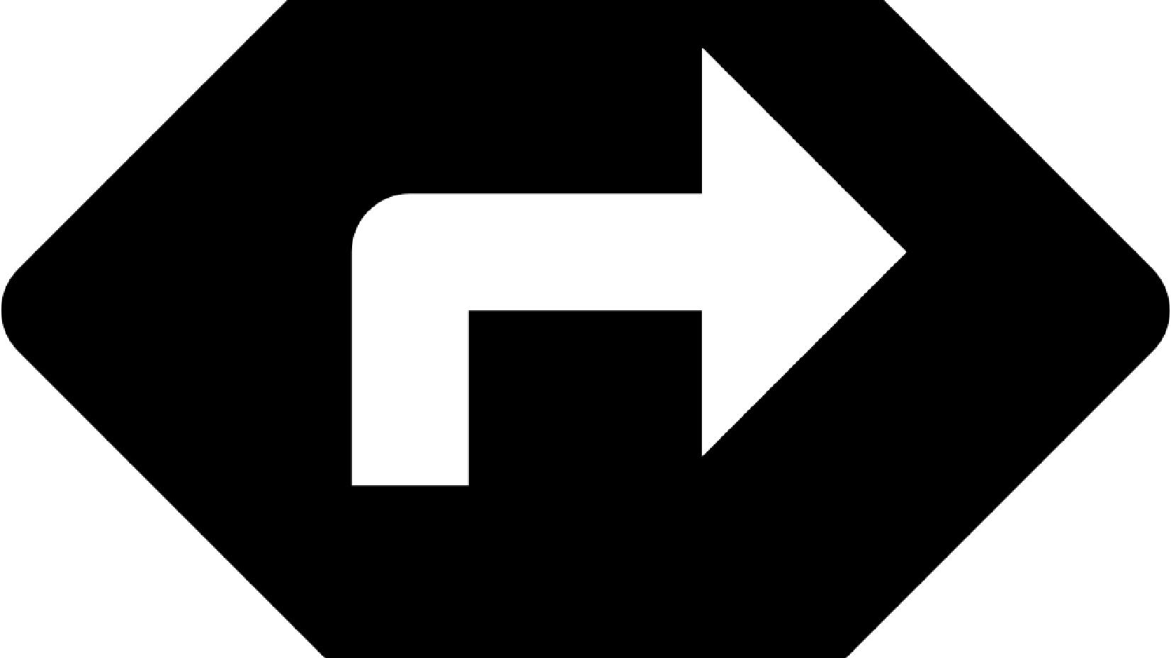 black and white right-hand arrow on road sign