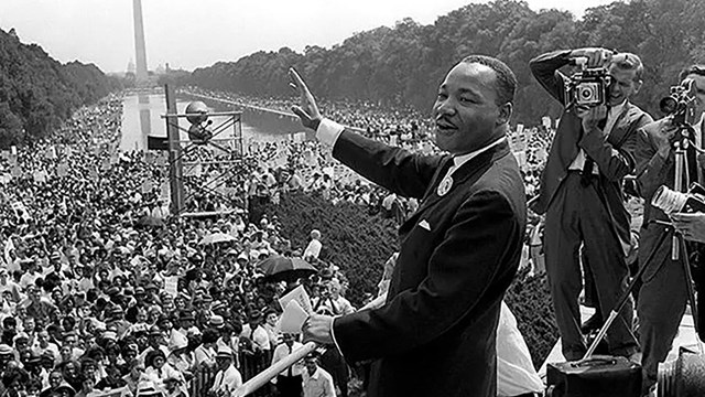 Dr. Martin Luther King Jr. in front of a crowd at his 'I have a dream speech'