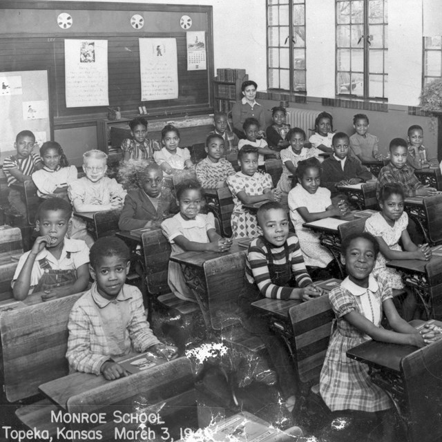 Black and white of African American children in class