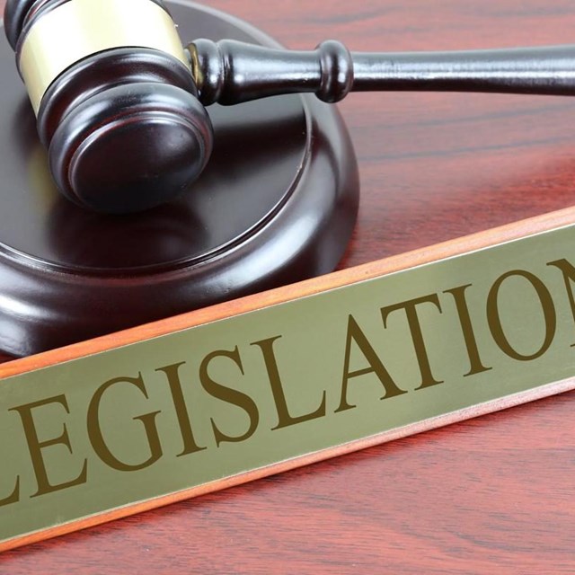 Gavel in front of a plate which reads 