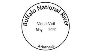 Circular black stamp designating a Buffalo National River virtual visit.
