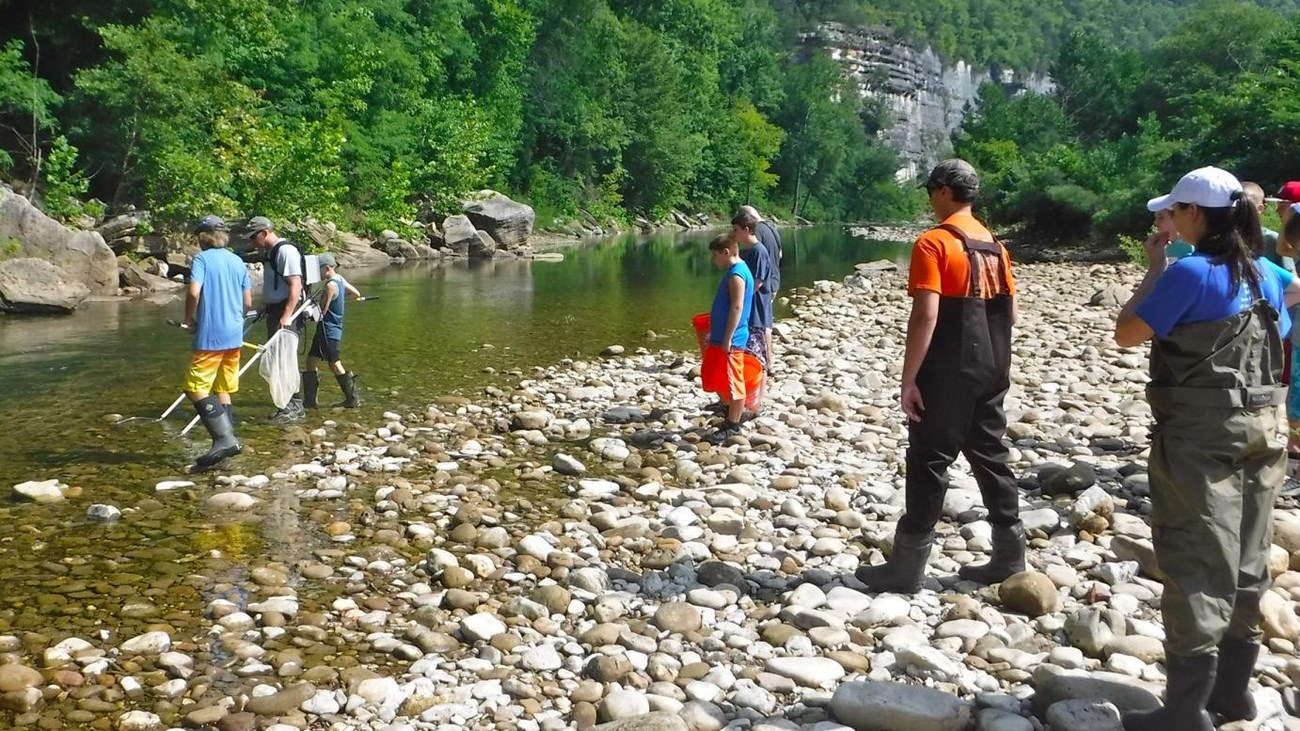 Children practicing science at Buffalo National River. 