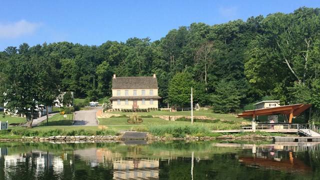 The Zimmerman Center and its pier viewed from a boat. 