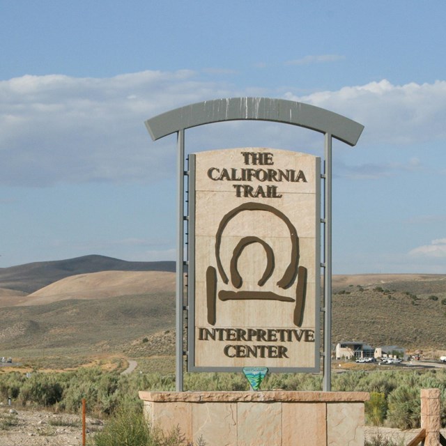 A large entrance sign to the California Trail Interpretive Center.