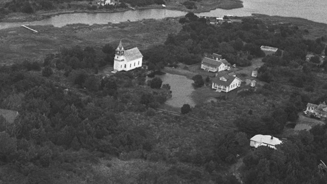 Aerial view of Portsmouth village.