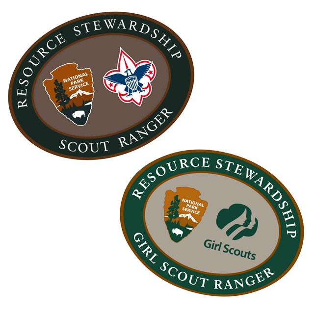 Boy Scout and Girl Scout Resource Stewardship patches.