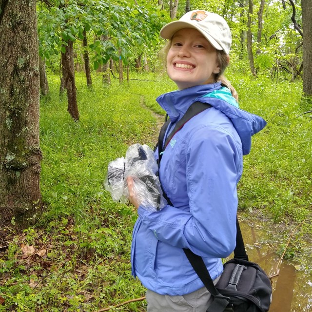 Sarah hiking at Piscataway Park in Maryland