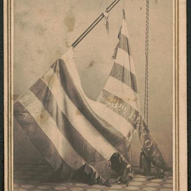 Torn and battered American flag during the Civil War.
