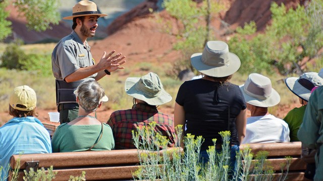 A ranger presenting programs to visitors at Capitol Reef National Park.