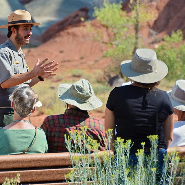 A ranger presenting programs to visitors at Capitol Reef National Park.