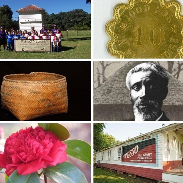 Photos: Ranger and children, script, basket, blacksmith's son, rose, historic store