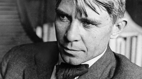 black and white profile image of Carl Sandburg looking to the left.