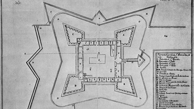 historic aerial view map of the Castillo