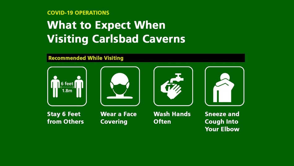Image to stay 6 feet from others, wear a face covering, wash hands often, & sneeze & cough in elbow.