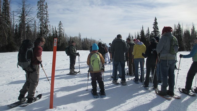 Visitors prepare for a snowy adventure.