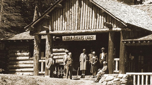 Old photo of the historic Cedar Breaks Lodge. 