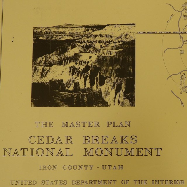 Scan of the cover sheet to an early master plan for Cedar Breaks.