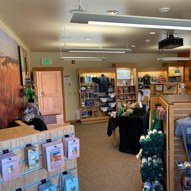 Retail space with park specific items for sale.