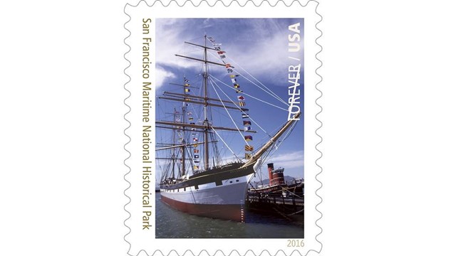 Stamp showing two maritime vessels