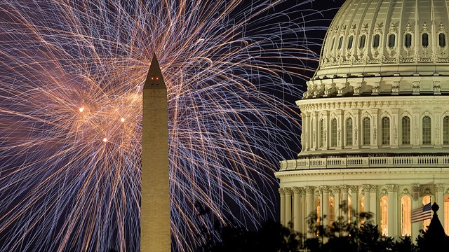 Fireworks over the U.S. Capitol and Washington Monument
