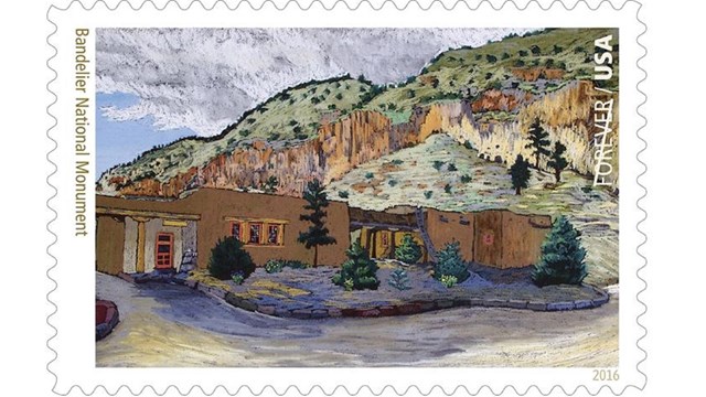 Painting of pueblos by artist Helmuth Naumer