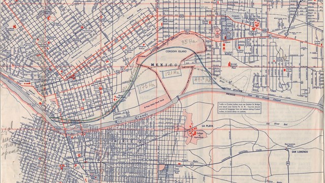 Paper street map centered around Chamizal area