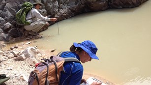 Field crew collecting data in  a stream