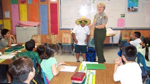 ranger in classroom teaching kids. 