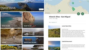 screenshot of mobile app home page with a variety of different images from the park. 