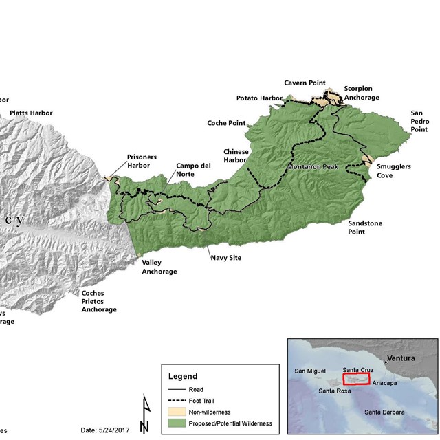 Map of Santa Cruz Island. The actual island is 22 miles long, 6 miles wide and 61,400 acres.