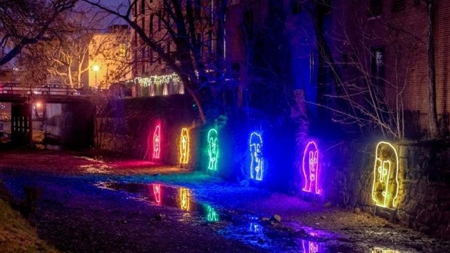 Outdoor light installation during Glow in the Park event in Georgetown, DC.