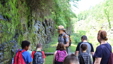 Park Ranger leading youth group on an educational program at the C&O Canal.