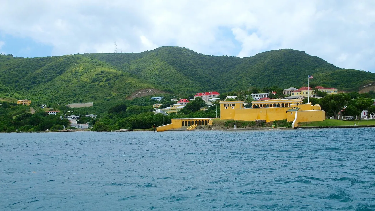 Historic Christiansted waterfront and colorful Caribbean scenery