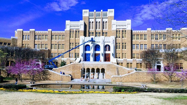 Façade work on Little Rock Central High School, March 2018