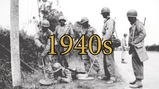 African Americans soldiers using mine detectors in World War Two.