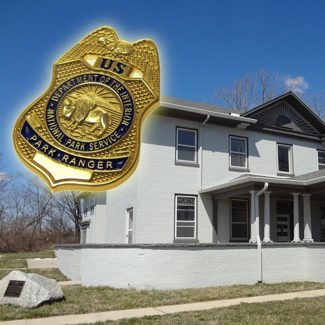 Park building and NPS law enforcement badge
