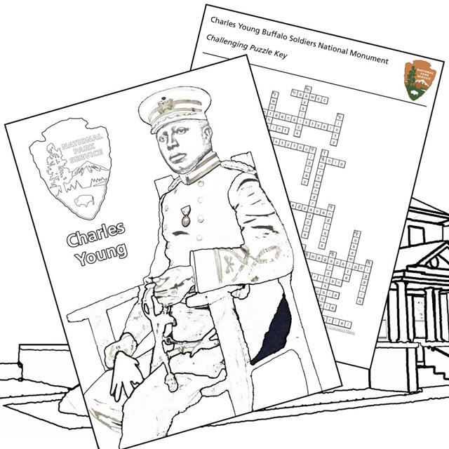 Images outlined for coloring and a crossword puzzle