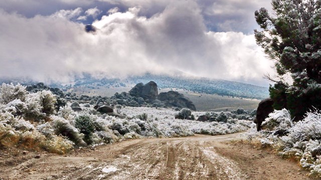 Muddy road through the City of Rocks.